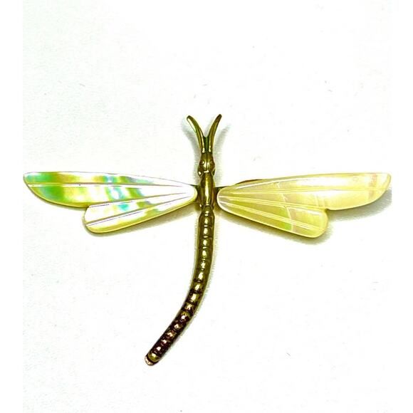 VINTAGE Brooch Western Germany Vtg German MOP Dragonfly Pin U11 - Picture 2 of 4